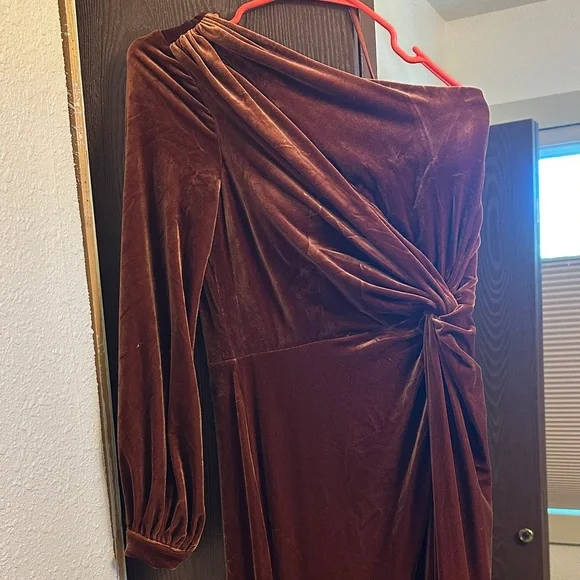 Revelry Long Sleeve Velvet Dress in Rich Rust - Picture 1 of 2